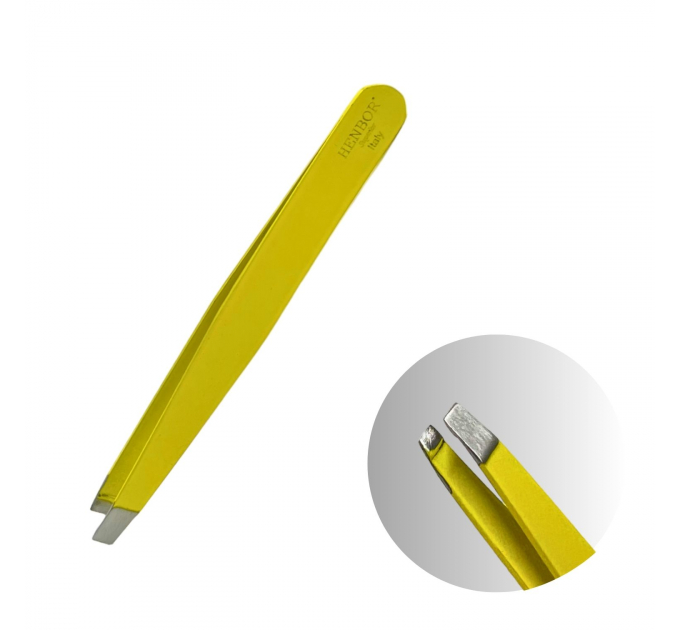 Пінцет Henbor Італія (10 см, колір: жовтий, скошений)